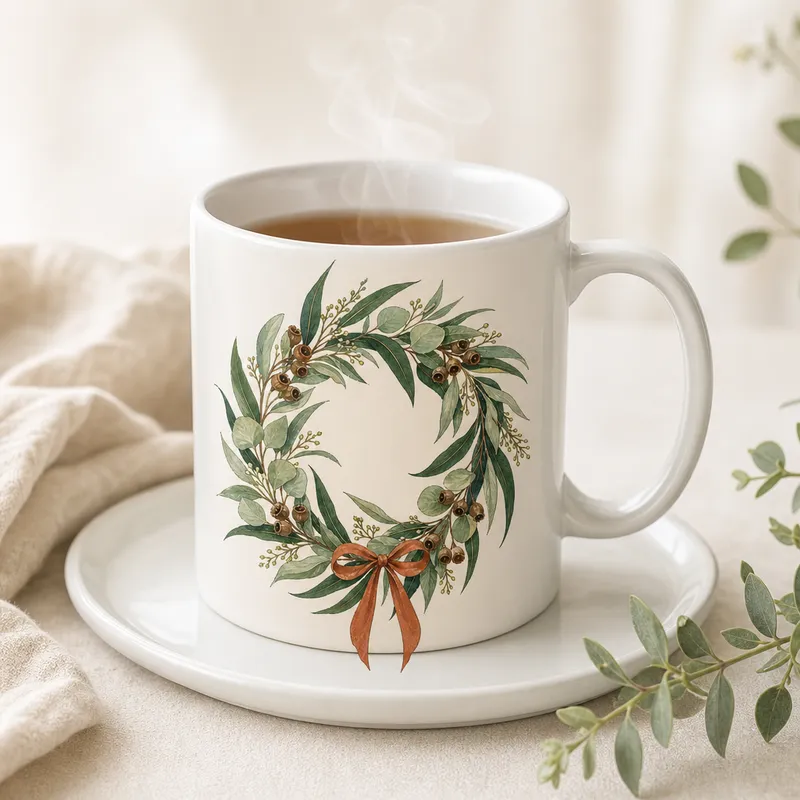 Gum Leaf Wreath Ceramic Mug